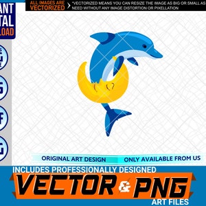 Dolphin Over Moon Stampabile Full Color Logo Elemento di design grafico. SVG . EPS. PNG . Pdf Clipart Vector Art File