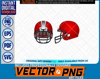 Bright Red Football Helmet Printable Full Color Logo Graphic Design Element .SVG .EPS .PNG .Pdf Clipart Vector Art File