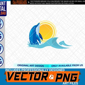 Dolphin Sunset Wave afdrukbare full color logo grafisch ontwerp element. SVG . EPS. PNG . Pdf Clipart Vector Kunstbestand