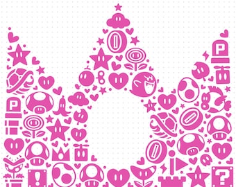 Prinsessan Peach Crown SVG: Mario World Digital Cutting File, Epic Semester, Familjesemester, Hollywood, Here We Go, Super Bro, Cricut Cut