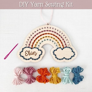 DIY Kids Yarn Sewing Craft, Personalized Rainbow Yarn Sewing Craft, Kids DIY Kit, DIY Embroidery Kit, Rainbow Craft, Kids gift under 20