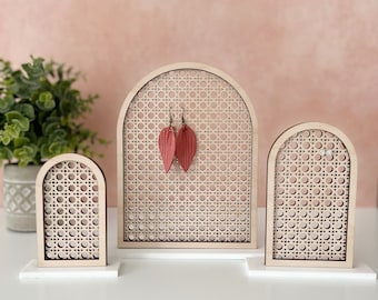 Rattan Arch Earring Displays, Earring Organizer, Rattan Arch Earring Stand Trio, Boho Earring Display, Earring Photo Prop