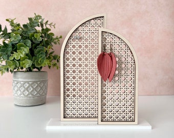 Boho Wooden Rattan Double Arch Earring Stand - Earring Organizer - Earring Photo Prop