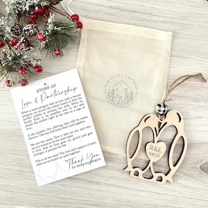 Love and Partnership Ornament, Engagement Ornament, Penguins Ornament, Personalized Christmas Ornament