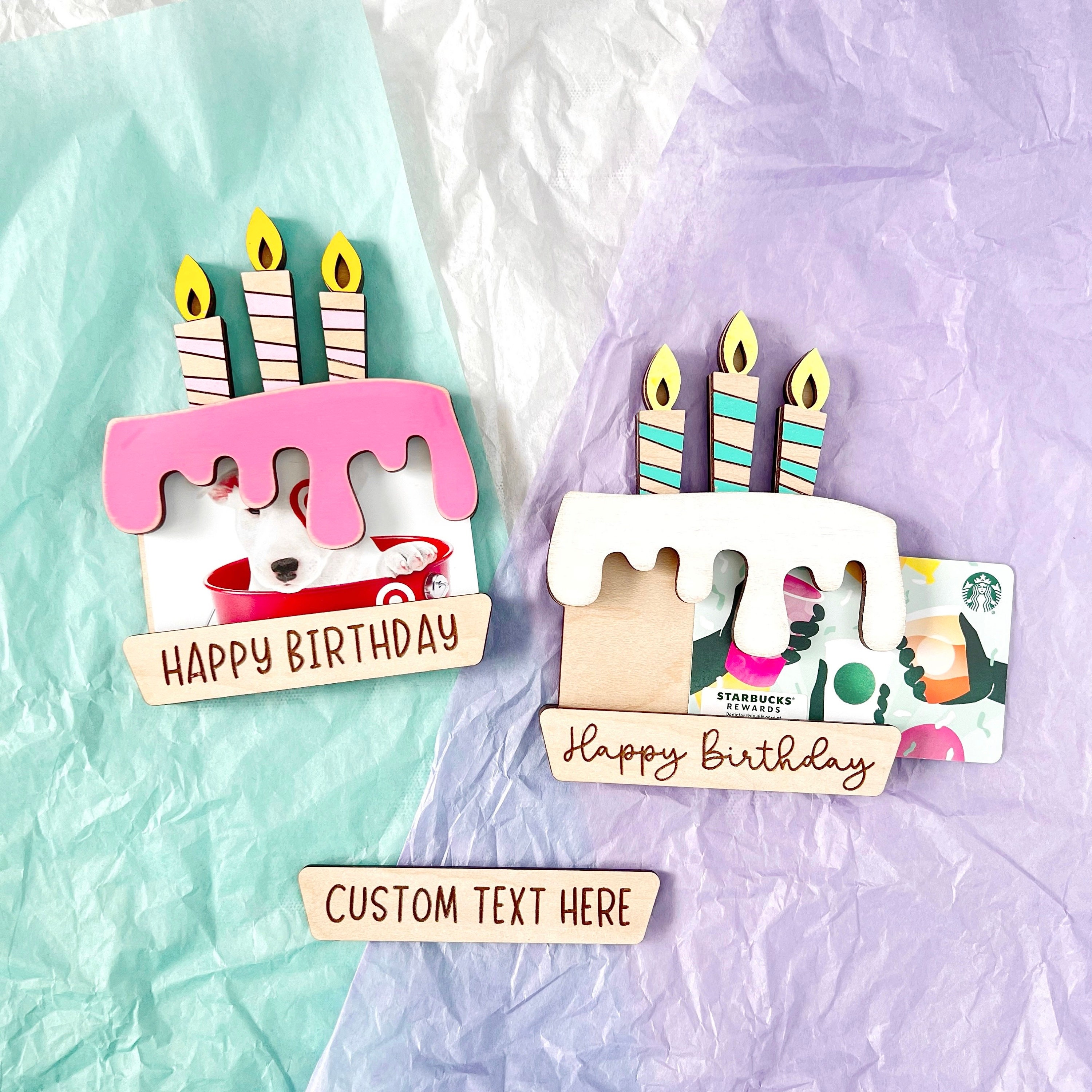 Birthday Cake Gift Card Holder: Personalized Maple Wood