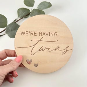 We&#39;re Having Twins Wooden Reveal Sign, Baby Photo Prop Sign, Gender Reveal Sign, Maternity Photo Shoot Photo Prop