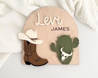 Baby Name Sign | Baby Boy Announcement Sign | Western Baby Boy