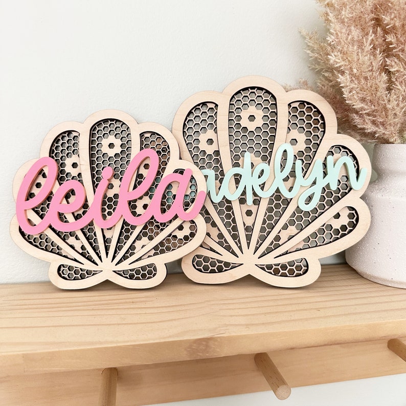 Seashell Name Sign: Beach Theme Nursery Decor, Wooden & Acrylic - Etsy