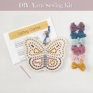 Personalized Butterfly DIY Yarn Sewing Kit, Kids Sewing Craft, Butterfly Craft, Kids Craft, Kids DIY Kit, Easter Basket Gift, Kids DIY