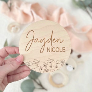 Baby Announcement Sign, Engraved Baby Name Sign for Photos, Wooden Newborn Name Plaque, Newborn Photo Prop, Baby Shower Gift, Clover Sign