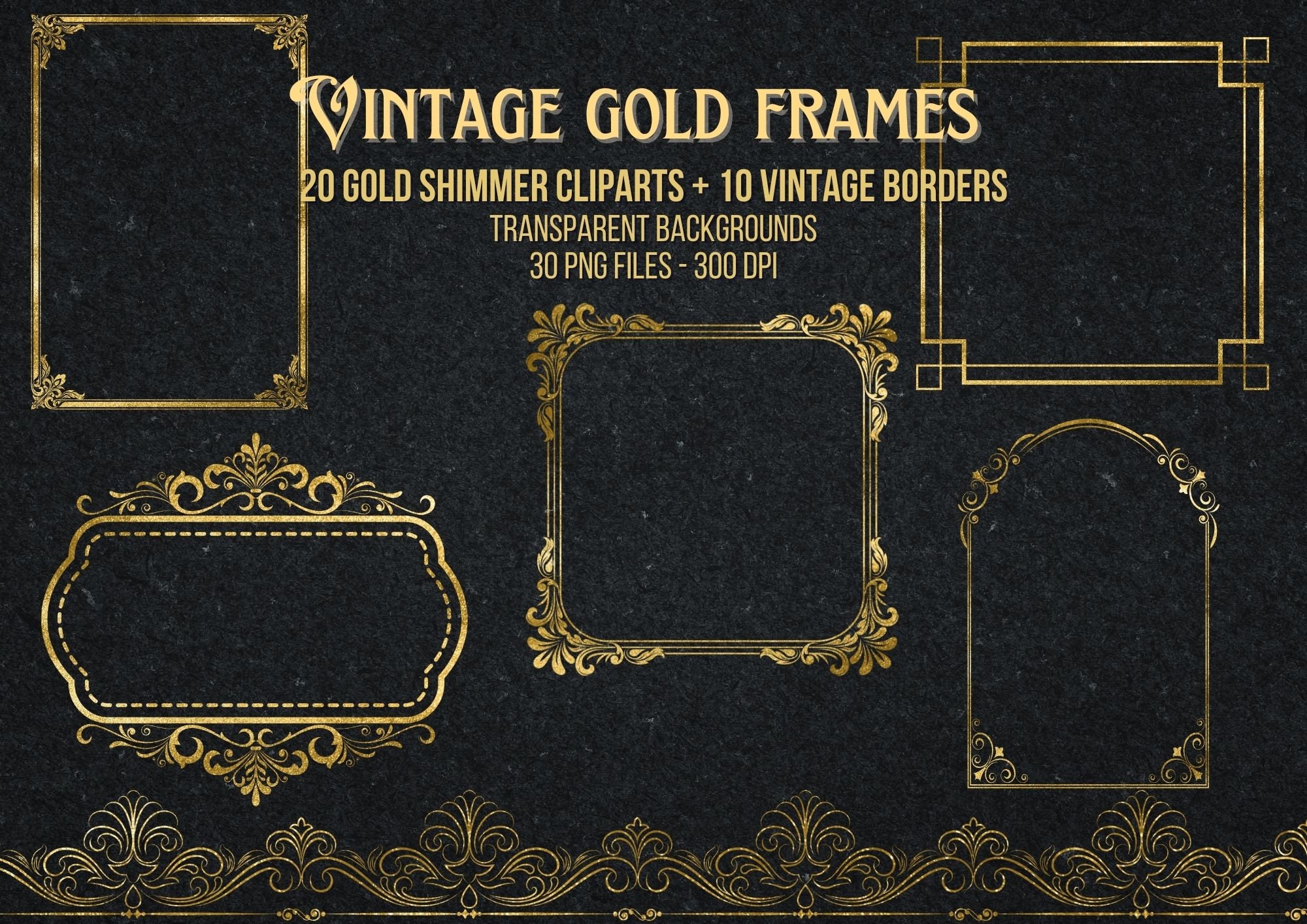 GOLD VINTAGE FRAMES Instant Download 30 Png Frame Clipart Etsy
