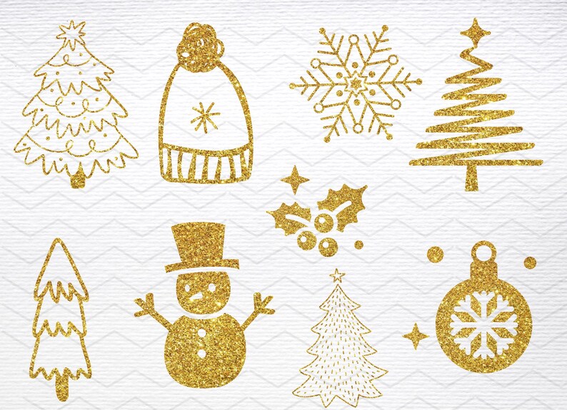 GOLD Glitter CHRISTMAS TREE, Instant Download, 35 Transparent Png