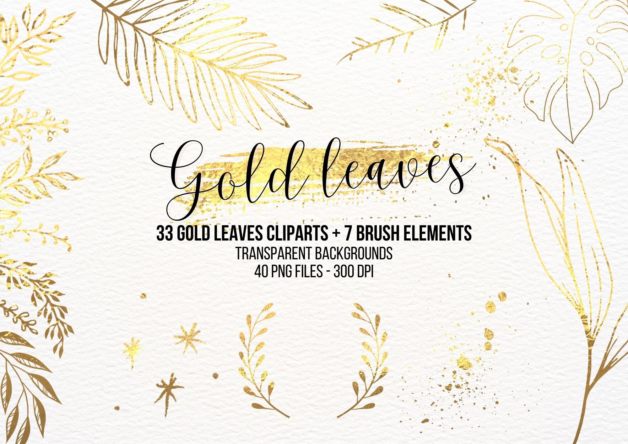 GOLD LEAVES PNG Gold Leaf Clipart, Instant Download, 40 Transparent