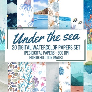 SEALIFE 20 Digital Paper, Instant Download, Waterlor Digital Paper, High Quality, Ocean, Sealife, Waves, Sea Fauna,