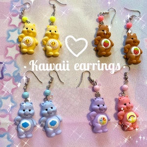 Bisounours nasze boucles d'oreilles dessin anime kawaii années 80 Y2K bijoux accessoire mignon arc-en-ciel coloré perles harajuku bisounours
