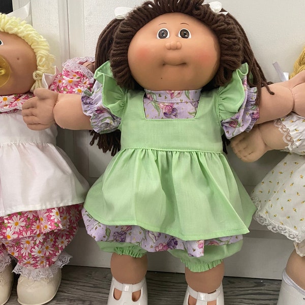 Cabbage Patch Kid Doll CLOTHES Only, handmade 3-pieces dress set w-Pinafore.