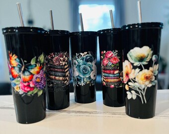 Black Double-walled Insulated Steel Tumblers 20 oz with Steel Reusable Straw