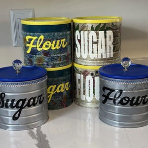 Food Storage Canisters Vintage Country Decor for Sugar and Flour (set) - Food Grade Steel -