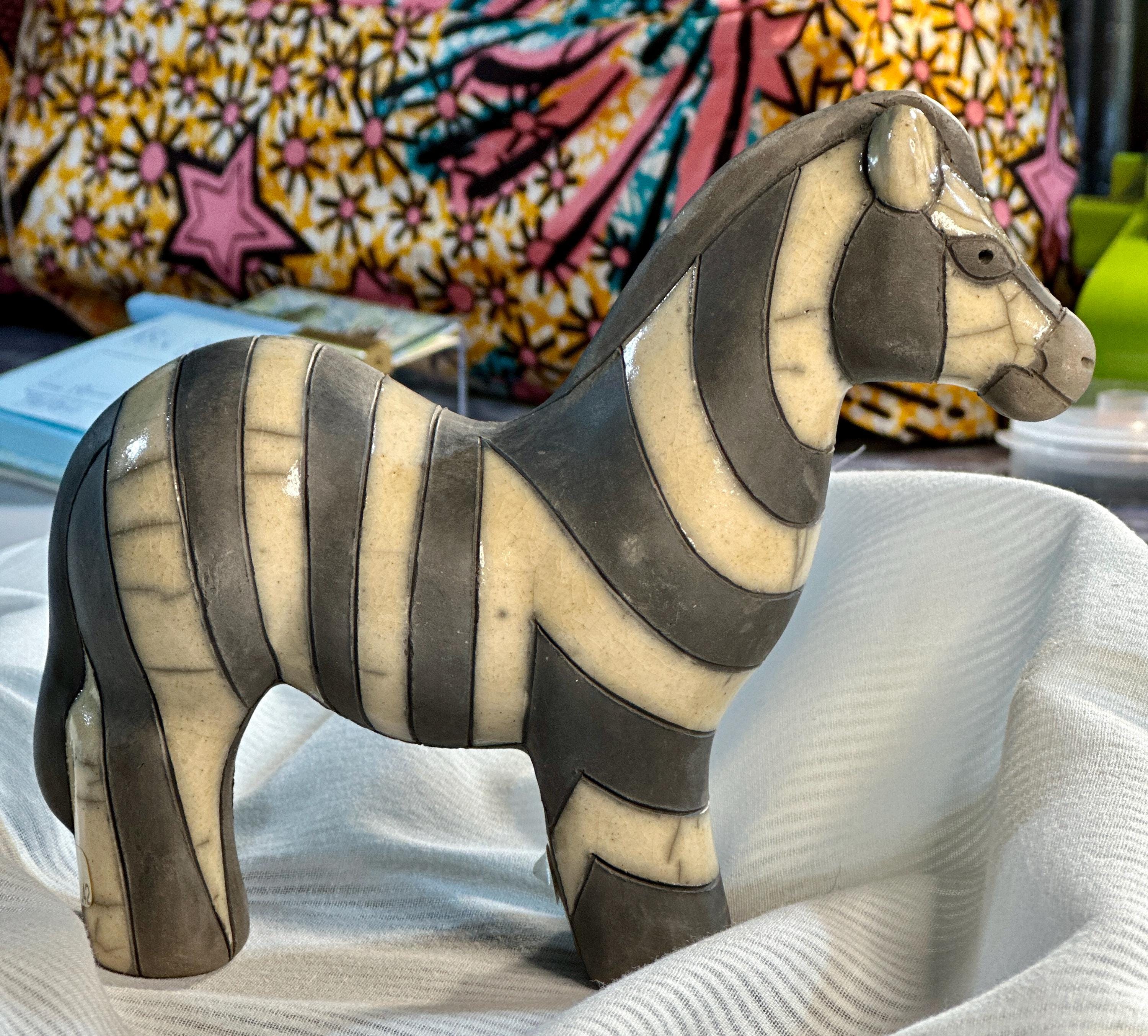 Vintage South African Raku the Fenix Pottery Zebra Figurine - Signed