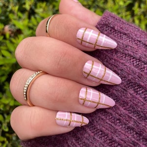 Pink Plaid- Easter Plaid - Press on Nails