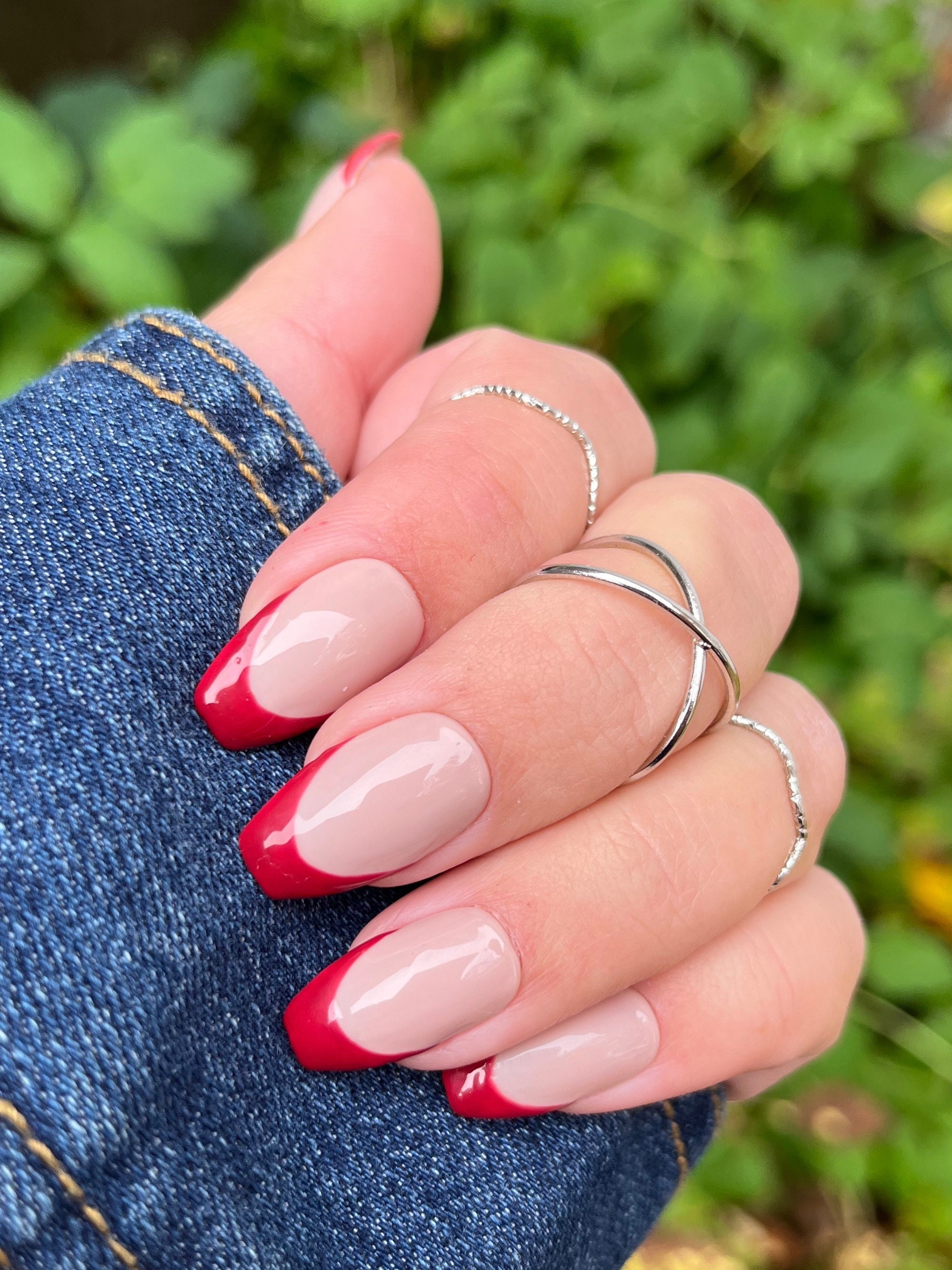 Red or Pink French Tip Press on Nails - Etsy Australia Red or Pink French Tip Press on Nails - Etsy Australia