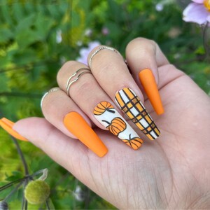 Pumpkin Plaid- Autumn Press on nails