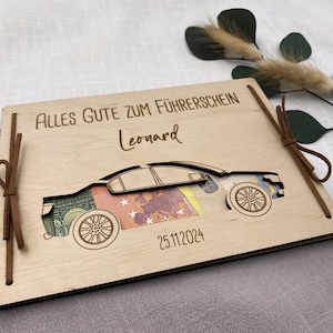 Geldgeschenk zum 18. Geburtstag, personalisiert, Geschenk zum Führerschein, Geschenkkarte aus Holz, Geschenk zur Volljährigkeit, Holzkarte