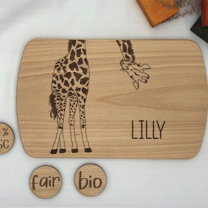 Personalized breakfast boards for children: children&#39;s plates with giraffe, wooden boards, gift birth, children&#39;s birthday, snack