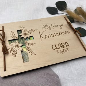 Geldgeschenk aus Holz , personalisiertes Geldgeschenk zur Kommunion, Kommuniongeschenk, Geschenk Taufpaten, Holzkarte als Geldgeschenk