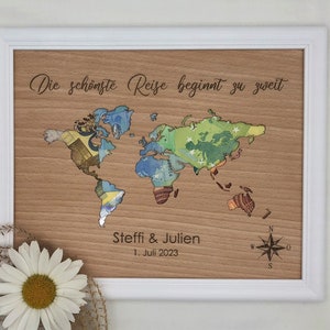 Personalized wedding gift with wedding date, text freely selectable, cash gift with world map, wedding gift image 6