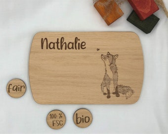 Personalized breakfast board, organic, fox, wooden board with engraving, baby gift, birthday gift, baptism gift
