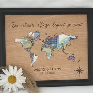 Personalized wedding gift with wedding date, text freely selectable, cash gift with world map, wedding gift image 7