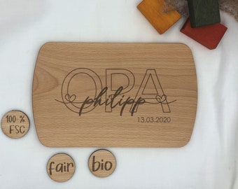 Personalized breakfast board, organic, wooden board with engraving, lettering as a gift for grandma, grandpa, mom or dad