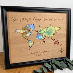 Personalized wedding gift with wedding date, text freely selectable, cash gift with world map, wedding gift image 5