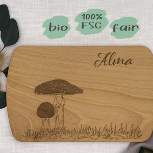 Personalized breakfast boards for children: children's plates with mushroom meadow, wooden boards, baptism, first birthday, snack