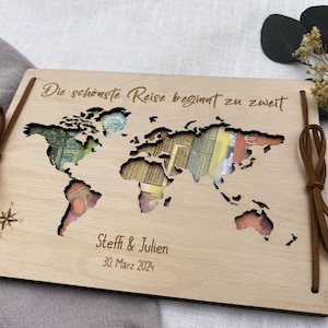 Geldgeschenk zur Hochzeit, Geschenk Hochzeit, Hochzeit Geschenk, personalisiert, Weltkarte, Gastgeschenk Hochzeit, Weltreise, Flitterwochen