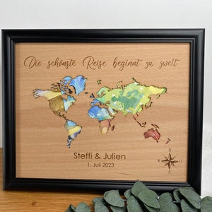 Personalized wedding gift with wedding date, text freely selectable, cash gift with world map, wedding gift image 4