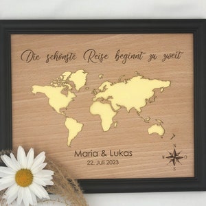 Personalized wedding gift with wedding date, text freely selectable, cash gift with world map, wedding gift image 8