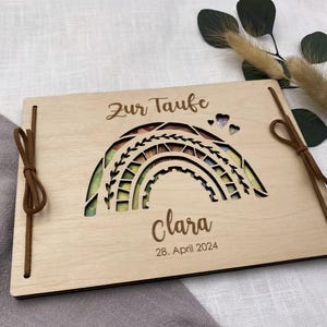 Geldgeschenk aus Holz mit Regenbogen , personalisiertes Geldgeschenk zur Taufe, Taufgeschenk, Taufpaten, Holzkarte, Kommunion, Konfirmation