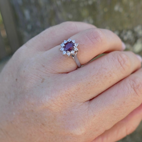 Vintage Natural Ruby and Diamond Halo, 18ct White… - image 8