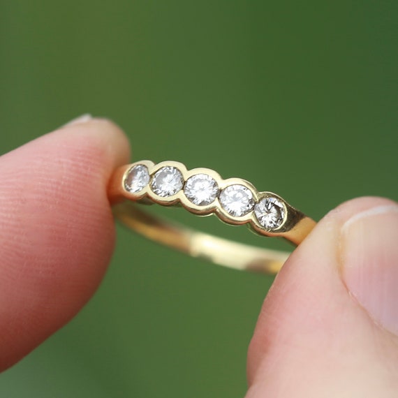 Bezel Set 5 Stone Half Hoop 18ct Gold & Diamond Ring Size N Etsy