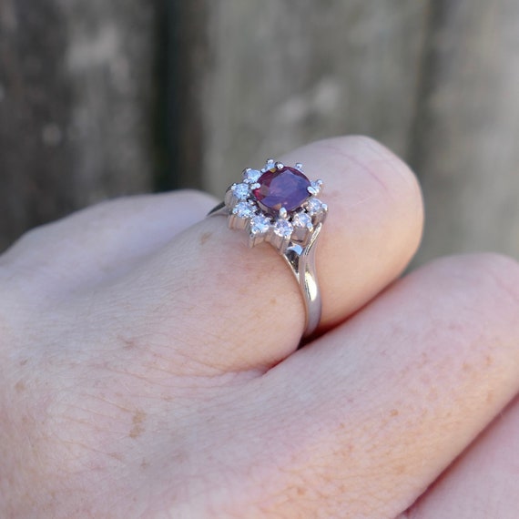 Vintage Natural Ruby and Diamond Halo, 18ct White… - image 10