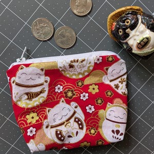 Japanese Lucky Cat Cherry Blossom Zippered Pouch