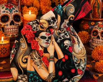 Mexican Dia de Los Muertos Japanese-Style Knot Bag