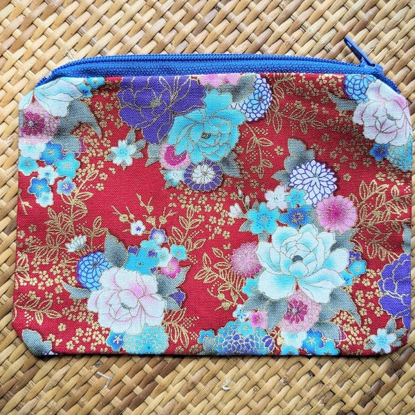 Vintage Style Asian Floral Zippered Coin Purse