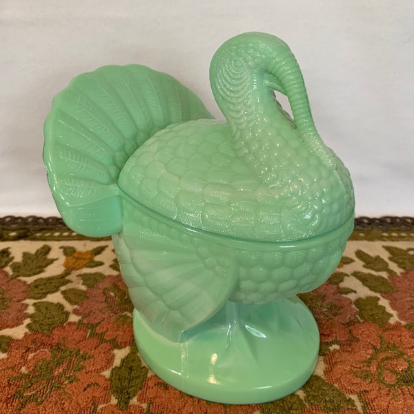 Vintage 1990s Martha Stewart Jadeite Lidded Turkey Dish Made By L.E. Smith