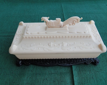 Vintage Celluloid Plastic Asian Rooster Dragon Trinket Box