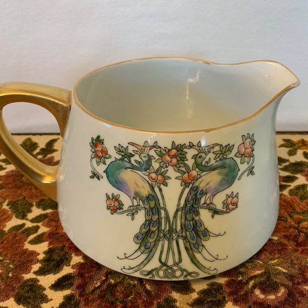 Vintage 1930s H&C Heinrich And Co Selb Bavaria Tristan Pattern Peacock Large Pitcher