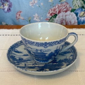 Vintage Japanese Blue And White Porcelain Cup & Saucer