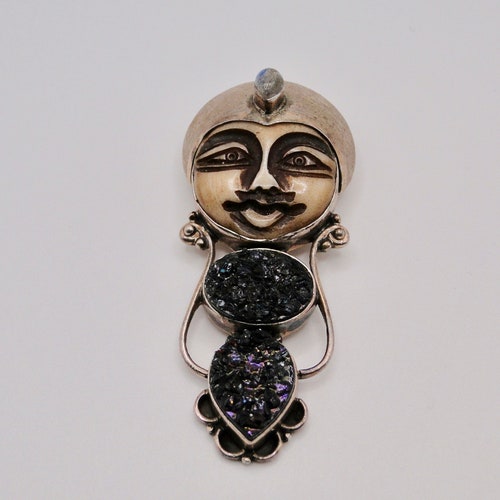 Vintage Sterling shops Sajen Style Goddess Pendant With Druzy Quartz And Moonstone